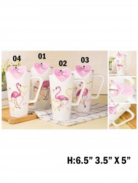 Flamingo Print Mug with Spoon & Straw